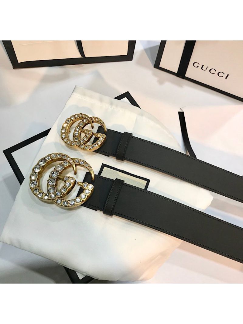 Gucci Leather belt with Crystal Double G Buckle 414516