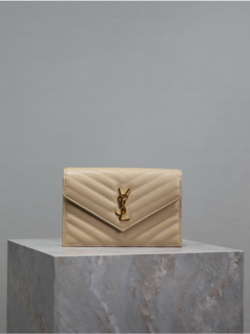 YSL Saint Laurent Envelope Chain Wallet Grain De Poudre 393953 Beige in Gold Hardware
