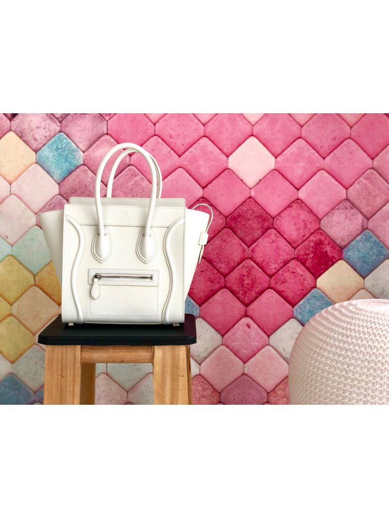 Celine Luggage Tote Drummed Calfskin White