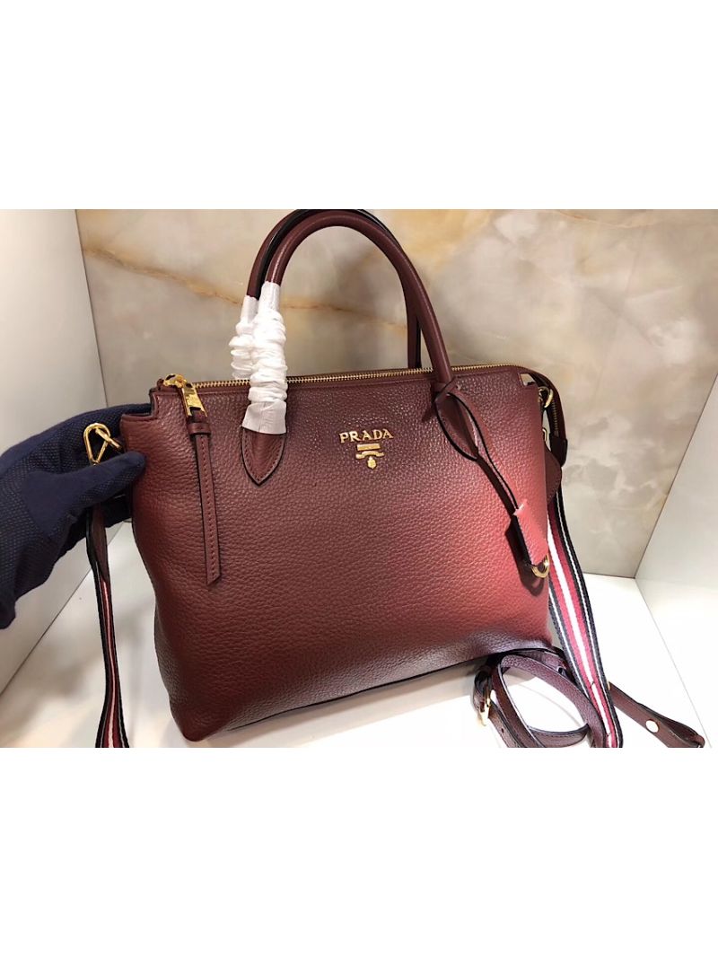 Prada Daino Leather Tote Bag 1BA157 Burgundy