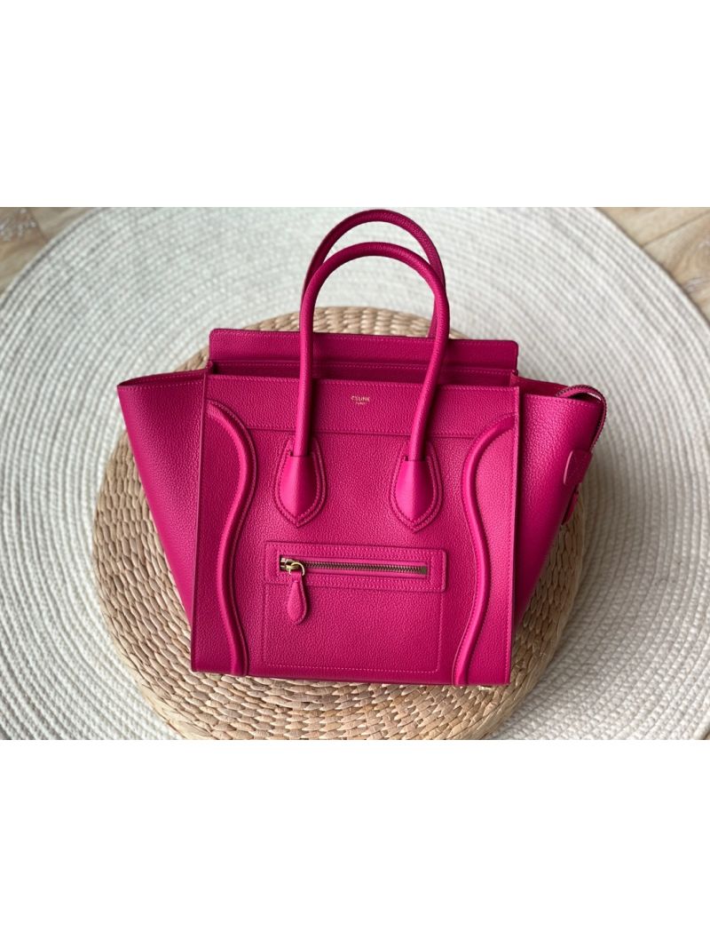 Celine Luggage Tote Drummed Calfskin Pink