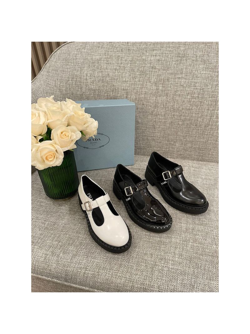 Prada Brushed-leather Mary Jane T-strap Shoes 1E834M
