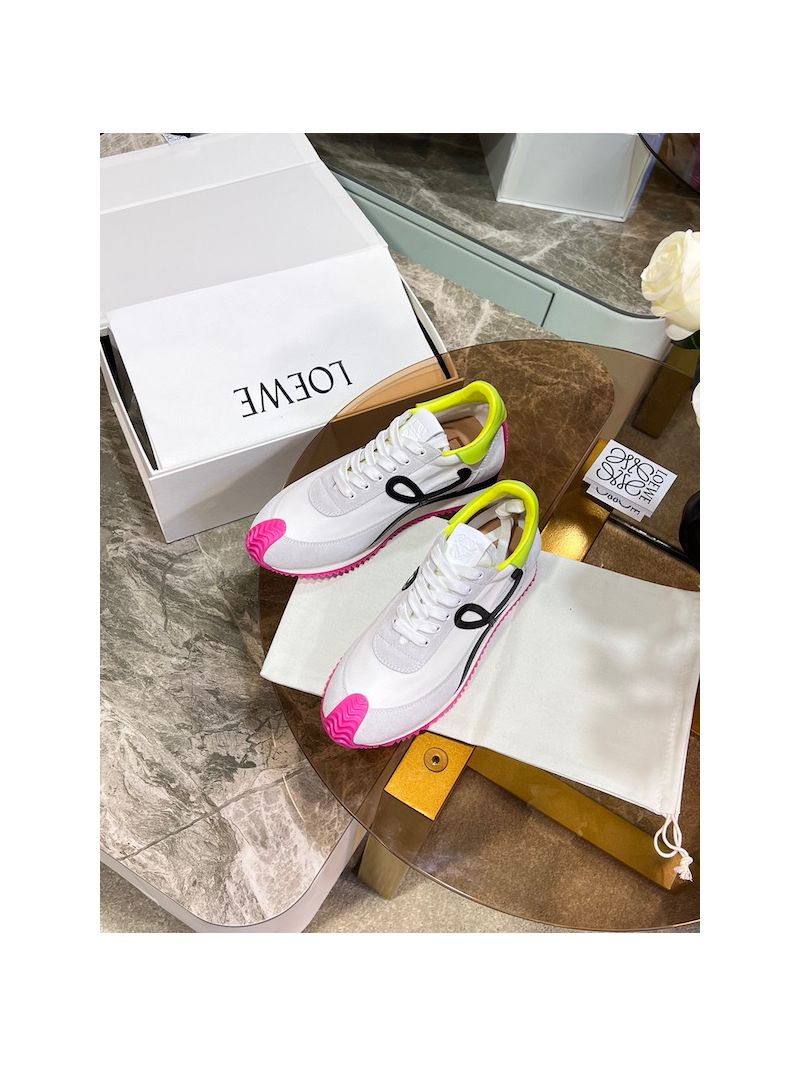Loewe Flow Runner In Nylon And Suede L815282 White-Neon Pink