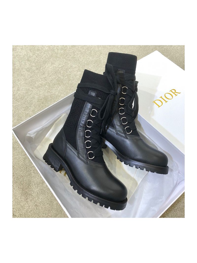 Dior DiorLand Lace-up Boot Black Calfskin and Black Cotton KCI701