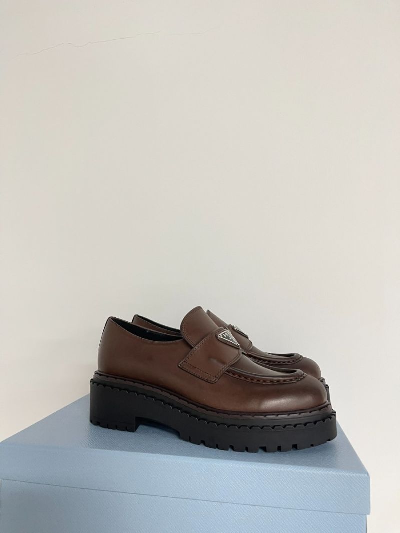 Prada Double Chocolate leather loafers 60mm heel 2DE148 Dark Brown