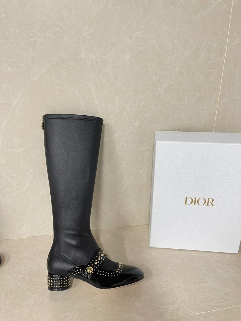 Dior Belle-D Heeled Boot Patent Calfskin and Gold-Finish Studs KDT064L Black