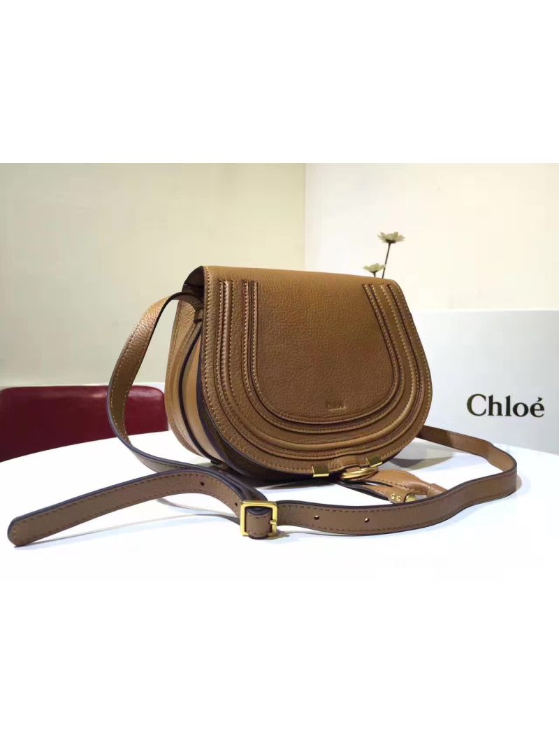 Chloe Mini Marcie Bag in Small Grain Calfskin Brown