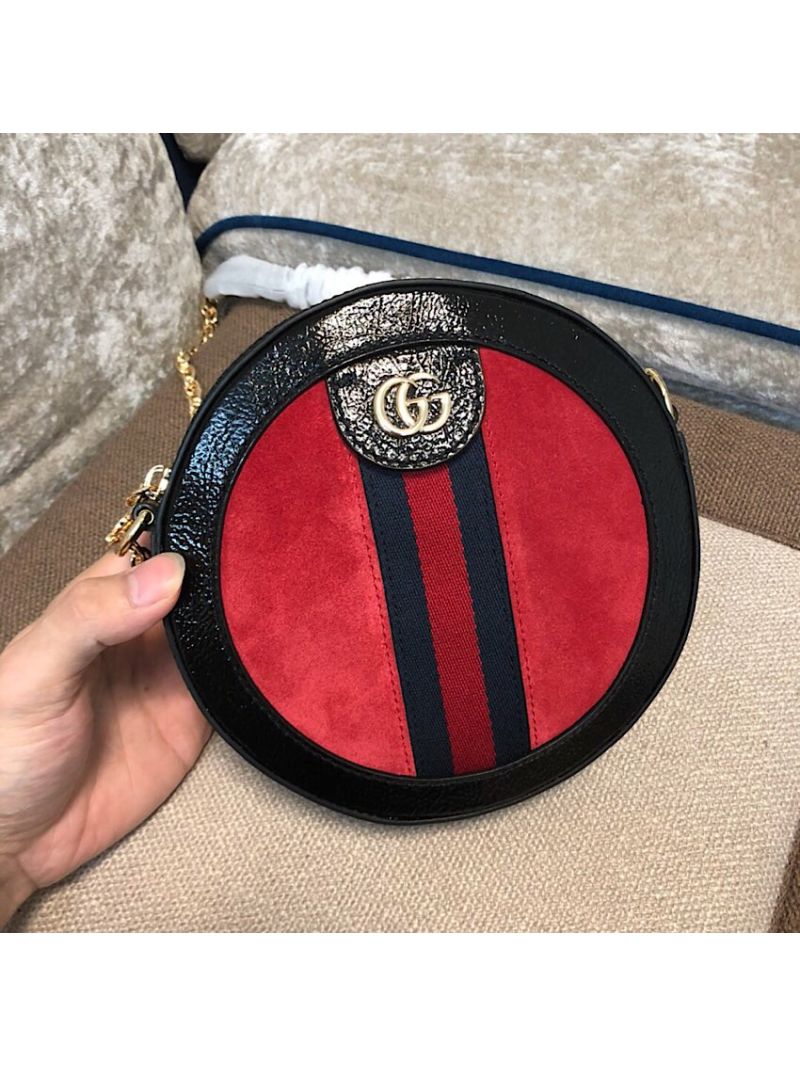 Gucci Ophidia Mini GG Suede Round Shoulder Bag 550618 Red