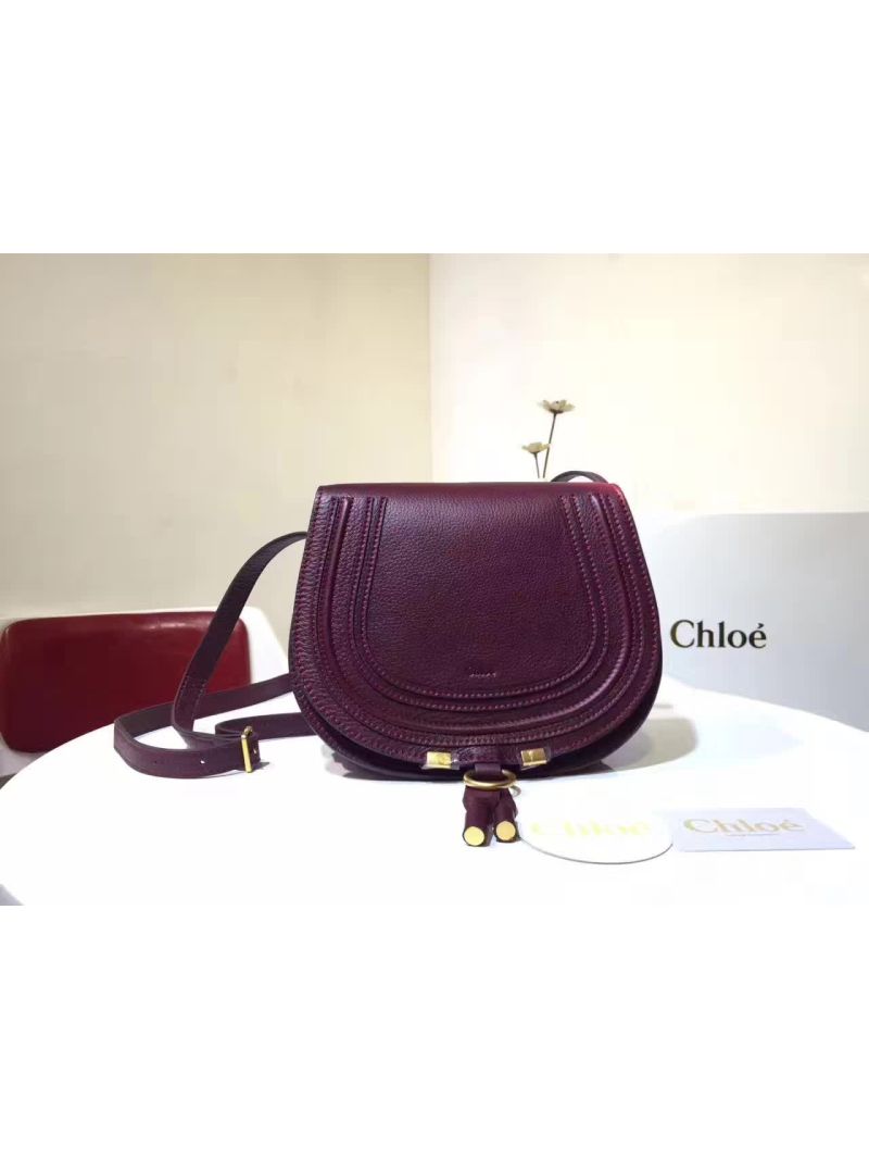 Chloe Mini Marcie Bag in Small Grain Calfskin Wine