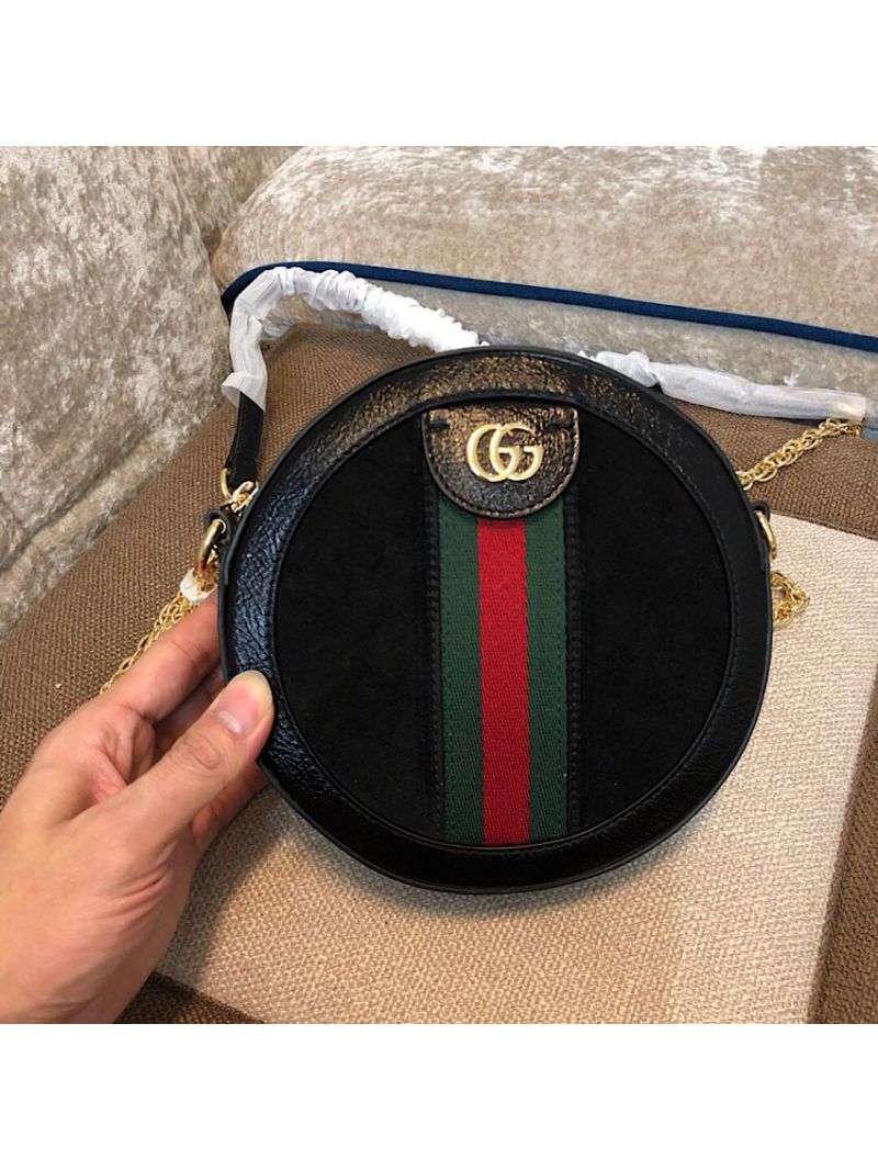 Gucci Ophidia Mini GG Suede Round Shoulder Bag 550618 Black
