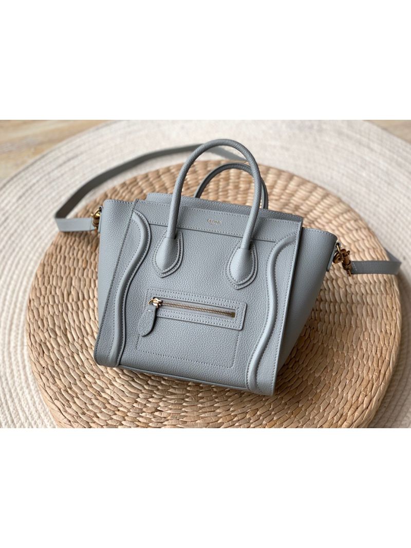 Celine Luggage Tote Drummed Calfskin Light Blue