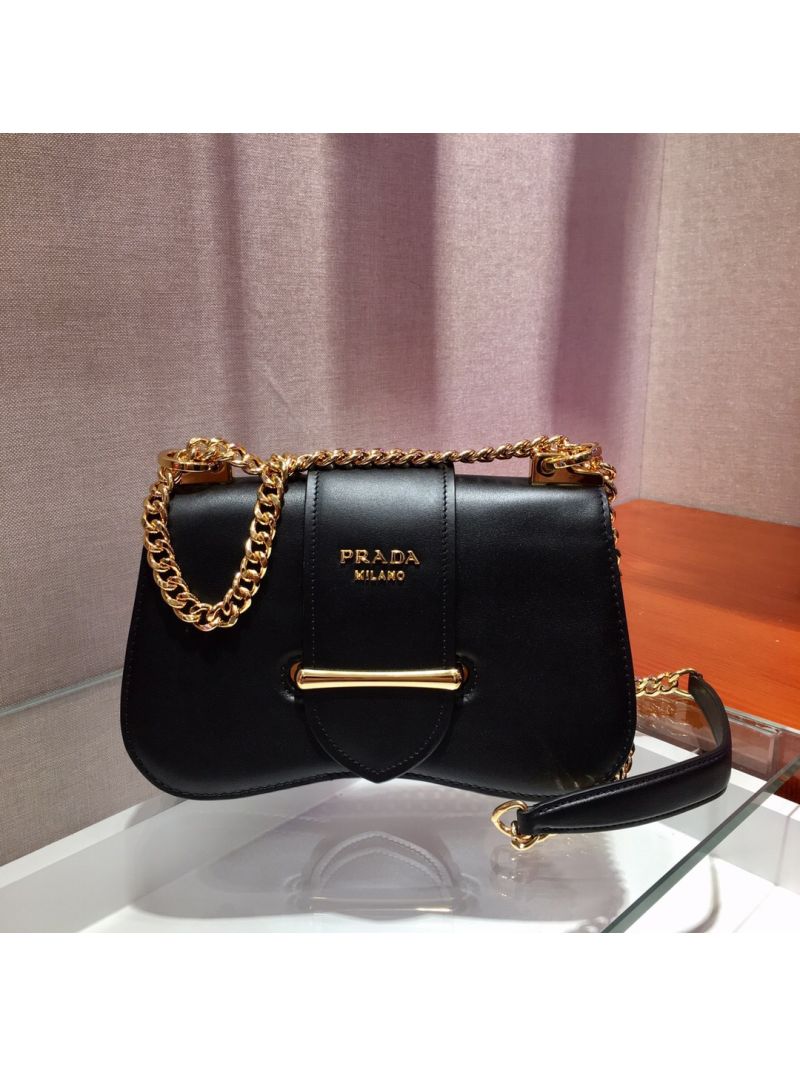 Prada Sidonie Leather Shoulder Bag 1BD184 Black
