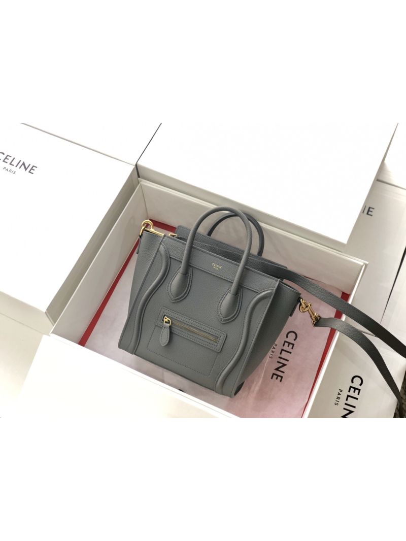 Céline Luggage Tote Drummed Calfskin Dark Grey