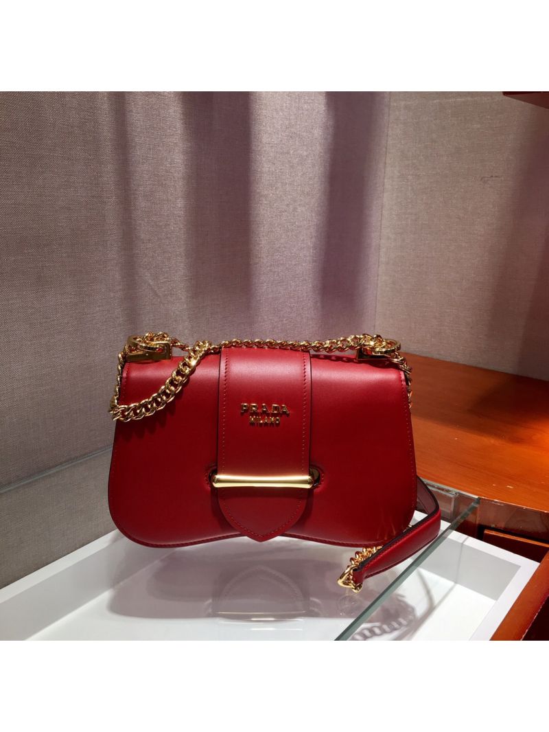 Prada Sidonie Leather Shoulder Bag 1BD184 Red