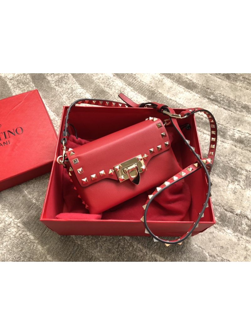 Valentino Garavani Valentino Garavani Rockstud Mini Leather Crossbody Bag Red