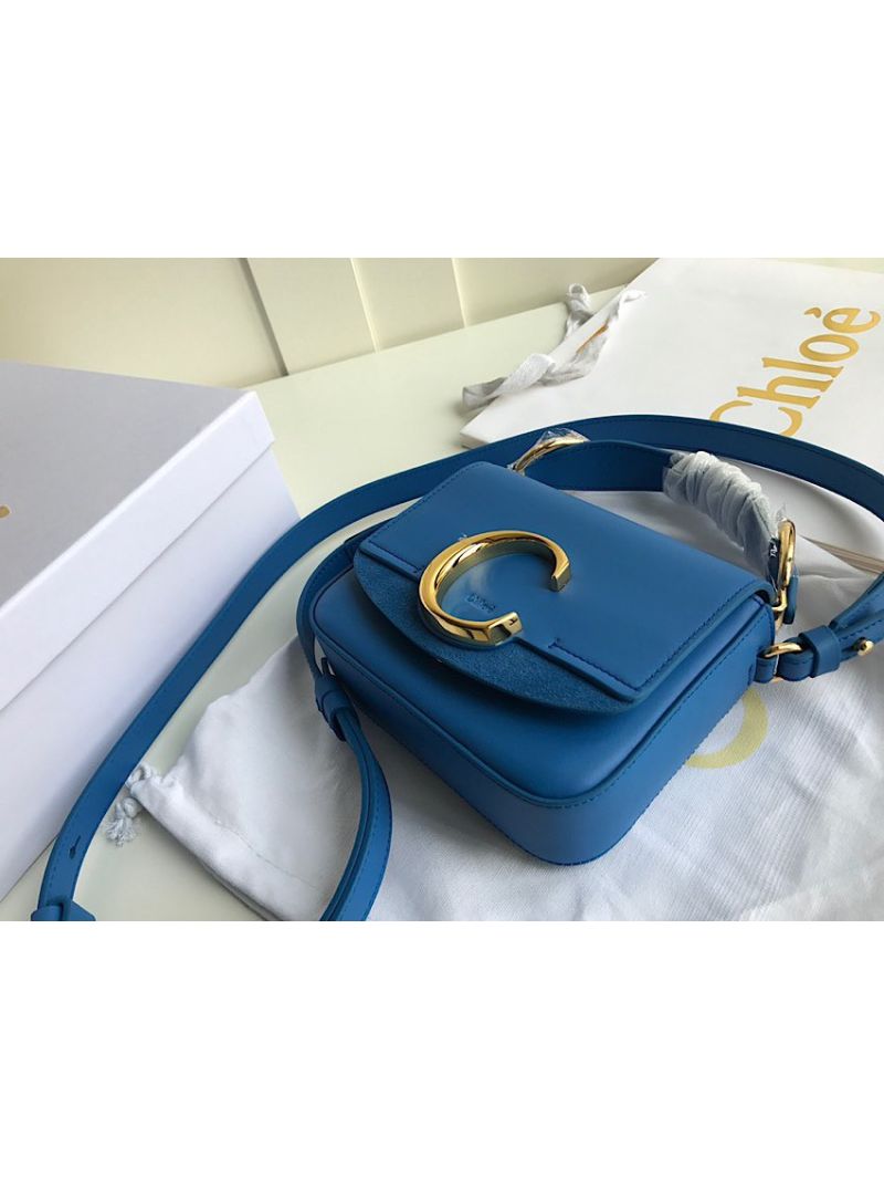 Chloé C Mini Bag in Shiny & Suede Calfskin 37640 Blue