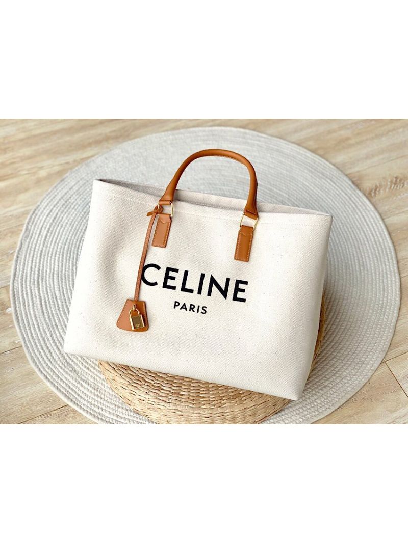 Celine Horizontal Cabas In Canvas With Print And Calfskin 190026