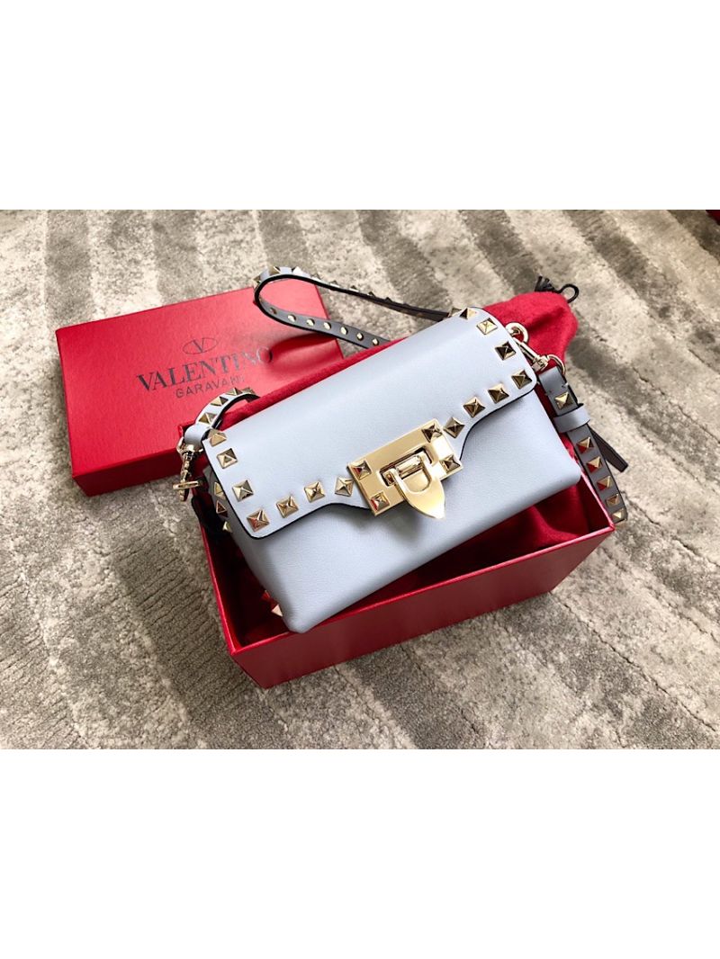 Valentino Garavani Valentino Garavani Rockstud Mini Leather Crossbody Bag SkyBlue