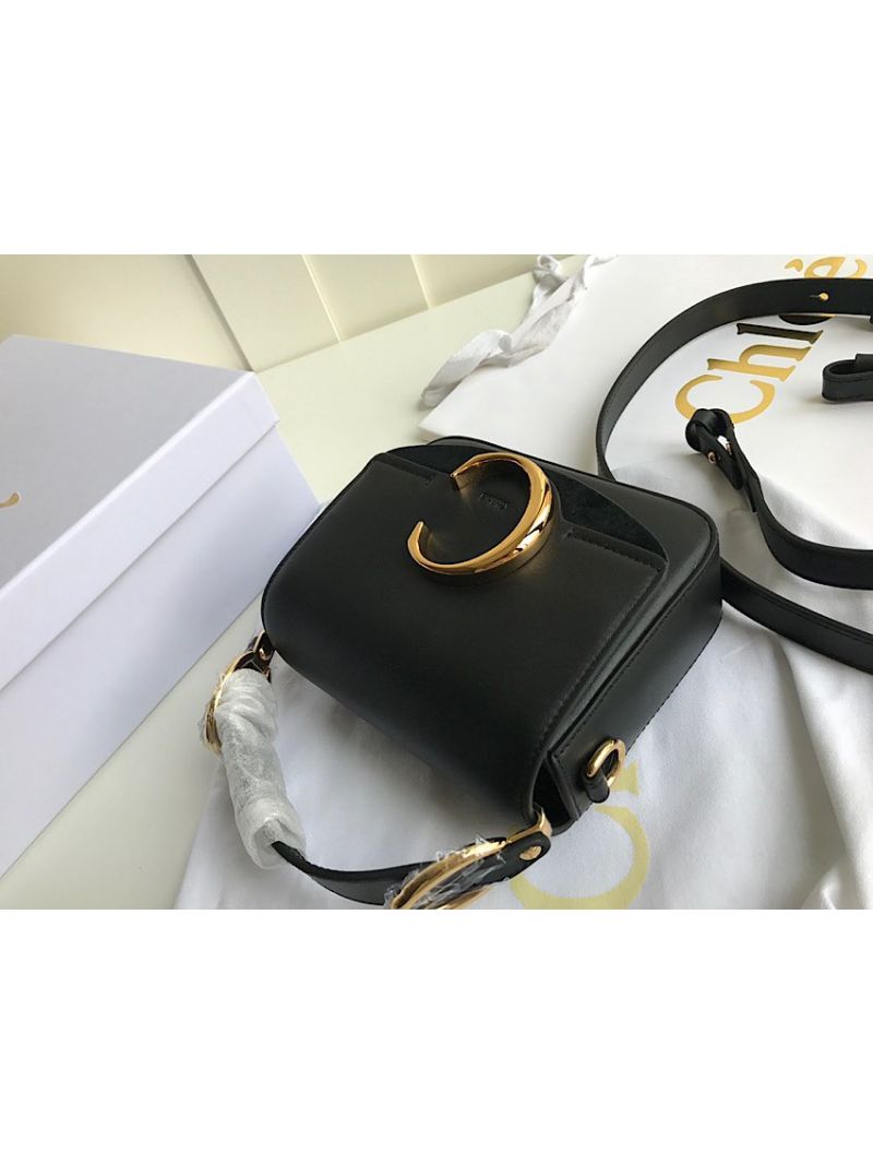 Chloé C Mini Bag in Shiny & Suede Calfskin 37640 Black