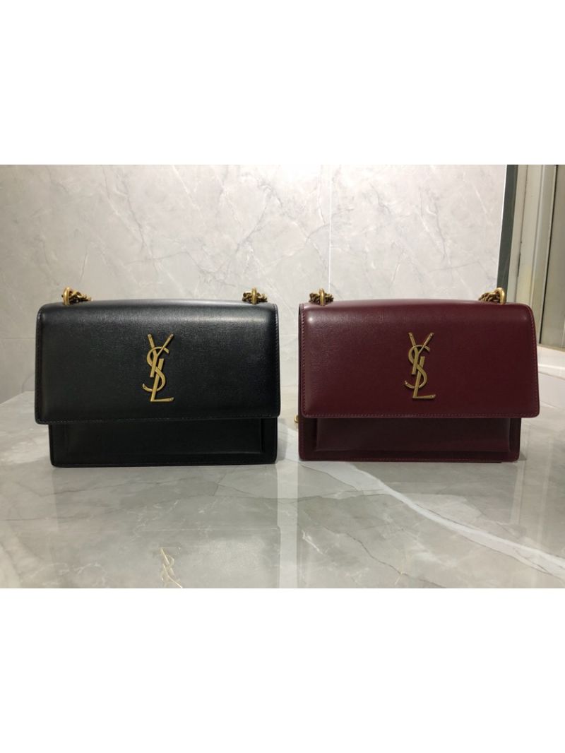YSL Saint Laurent Sunset Medium In Smooth Leather 442906 Black Gold Hardware