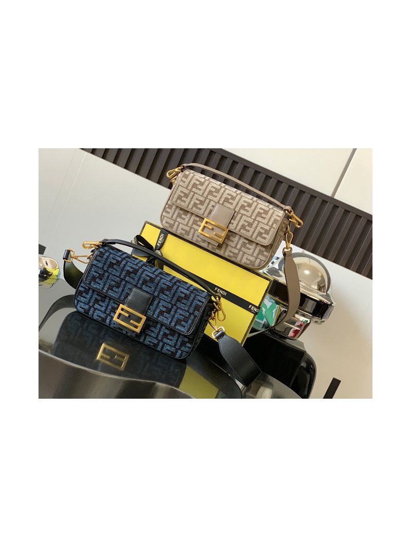 Fendi Baguette Dark Blue FF tapestry fabric bag 8BR600