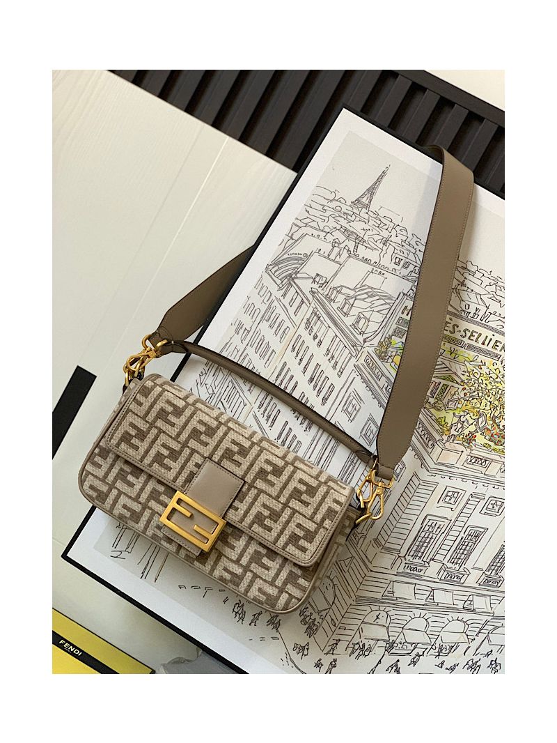 Fendi Baguette Dove Grey FF tapestry fabric bag 8BR600
