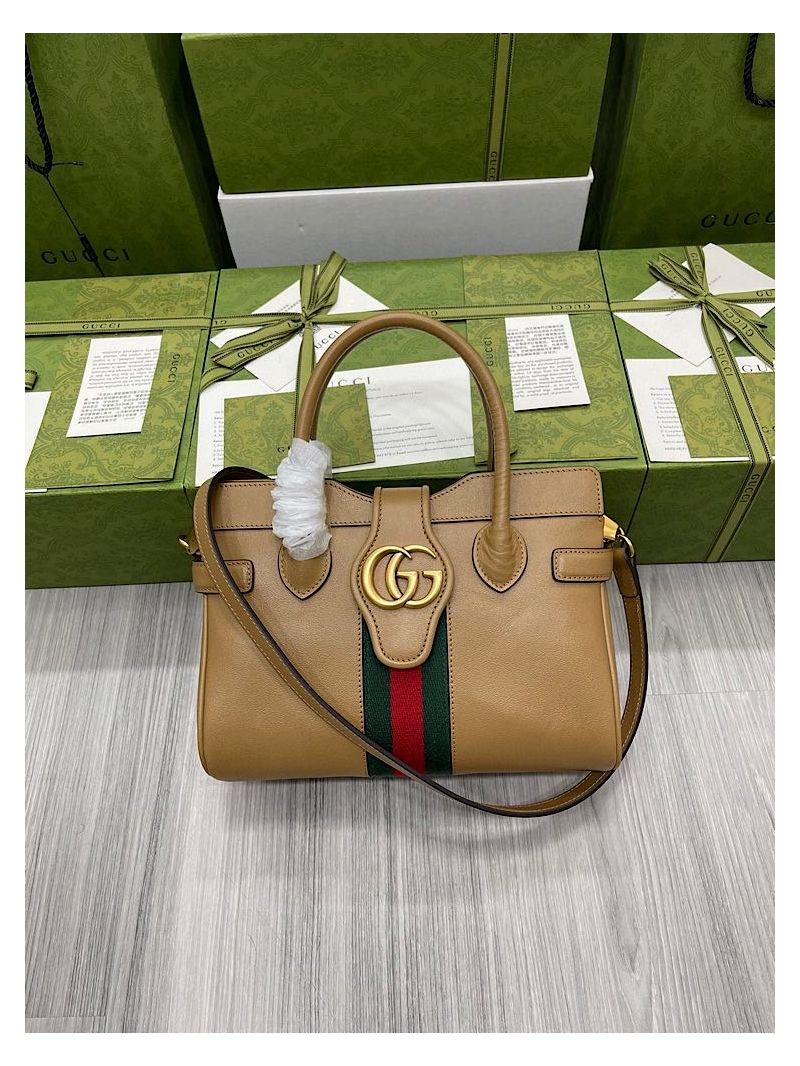 Gucci Small Top Handle Bag With Double G 658450 Caramel