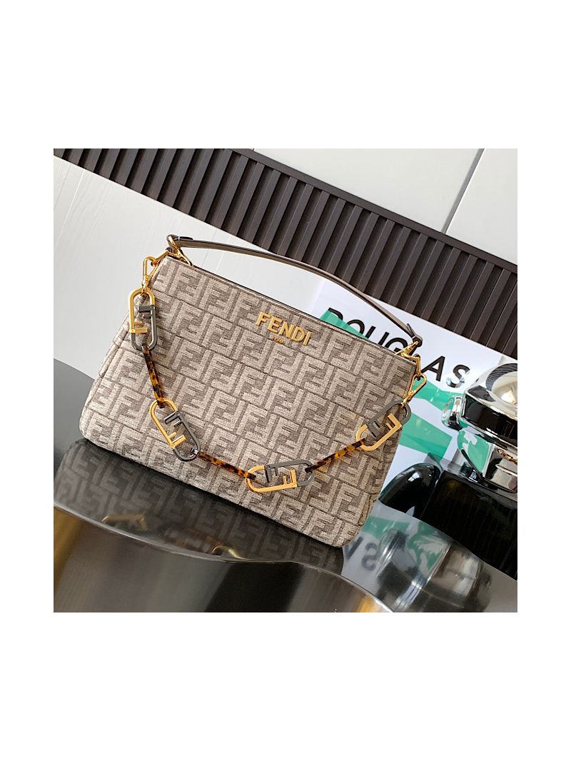 Fendi O'Lock Zip Dove grey tapestry fabric bag 8BR805