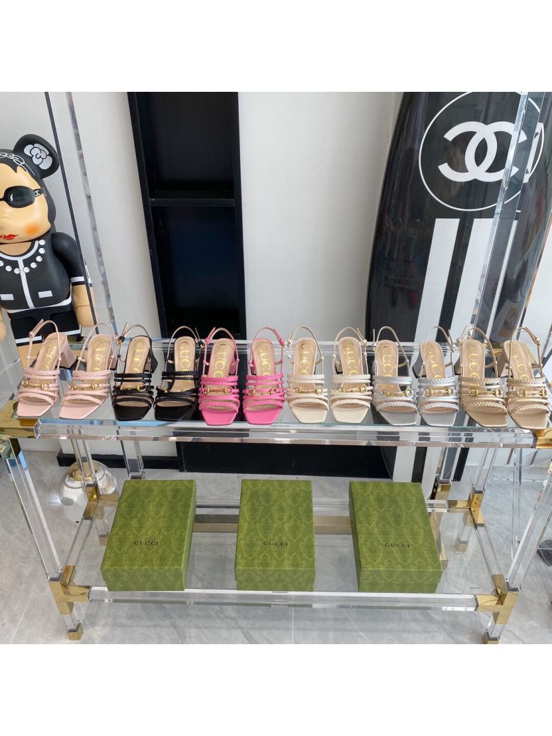 Gucci Women's Leather Sandal With Horsebit 25mm 75mm 645405 Black