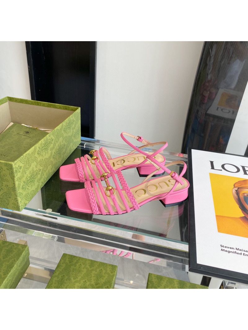 Gucci Women's Leather Sandal With Horsebit 25mm 75mm 645405 Pink