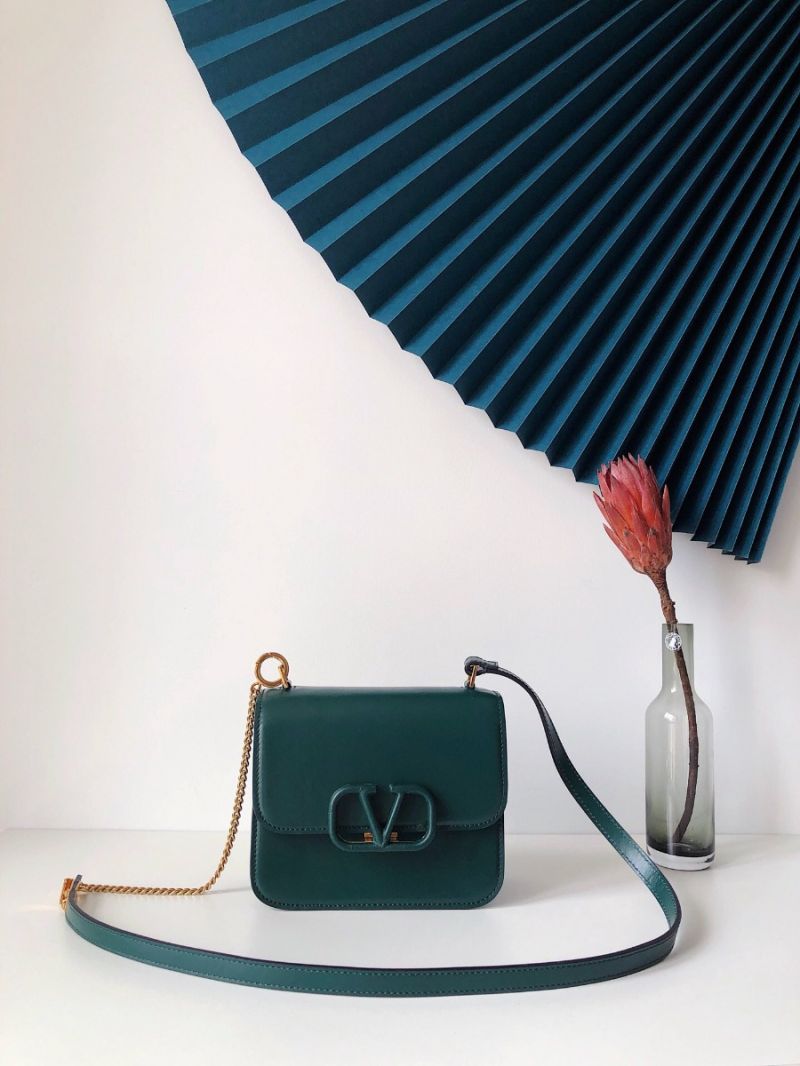Valentino Small Vsling Shiny Calfskin Shoulder Bag TW2B0F01 Green