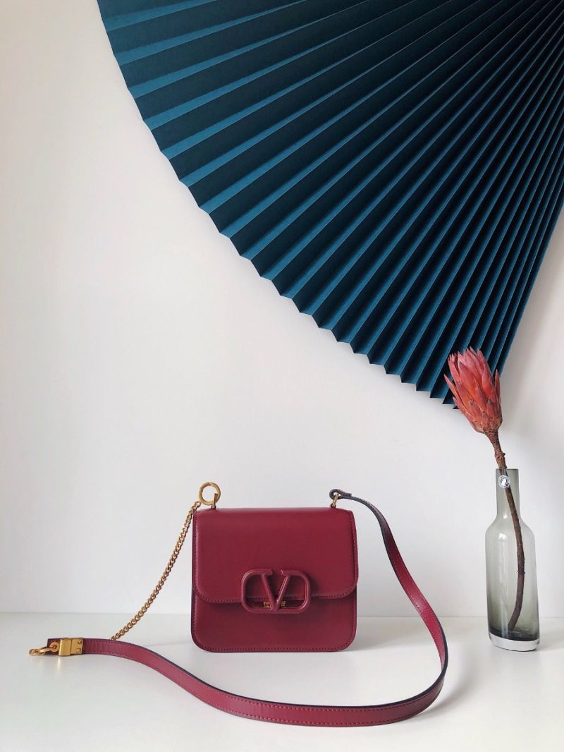 Valentino Small Vsling Shiny Calfskin Shoulder Bag TW2B0F01 Raspberry Pink
