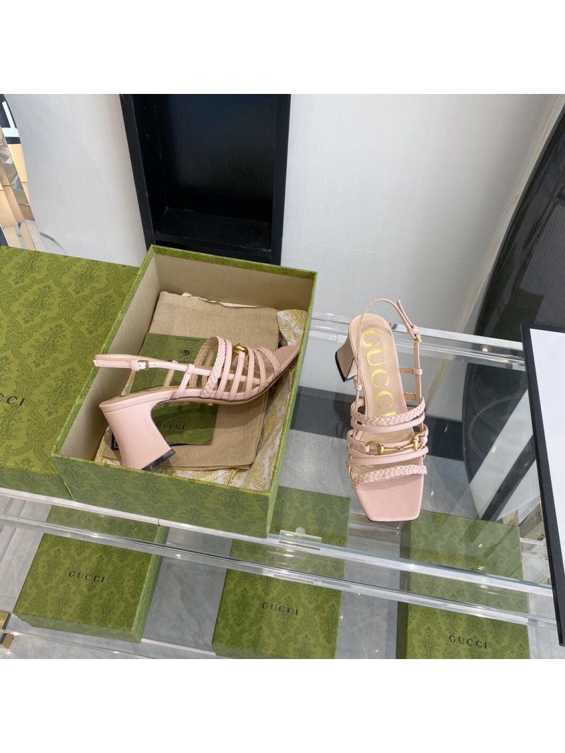 Gucci Women's Leather Sandal With Horsebit 25mm 75mm 645405 Blush