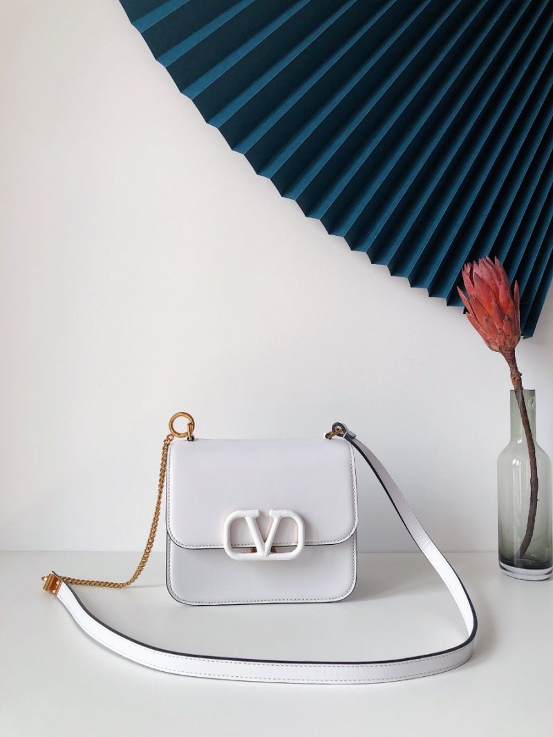 Valentino Small Vsling Shiny Calfskin Shoulder Bag TW2B0F01 White