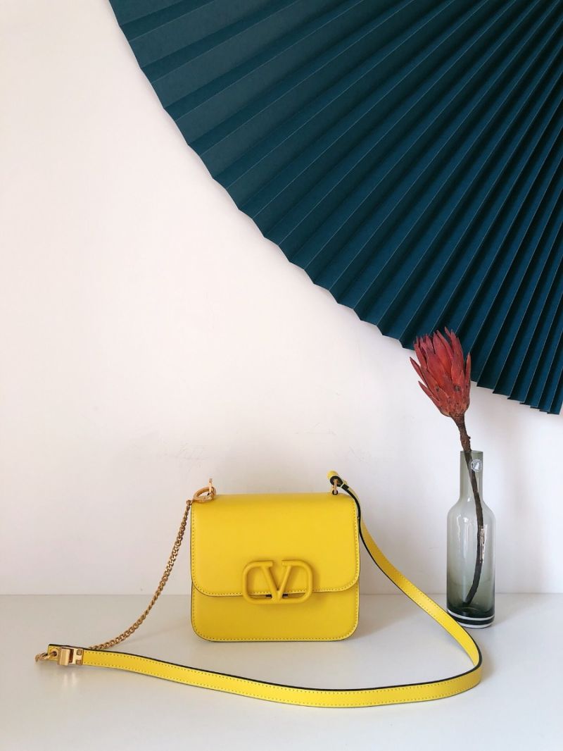 Valentino Small Vsling Shiny Calfskin Shoulder Bag TW2B0F01 Yellow