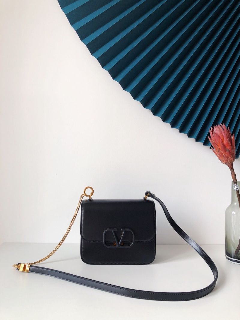 Valentino Small Vsling Shiny Calfskin Shoulder Bag TW2B0F01 Black