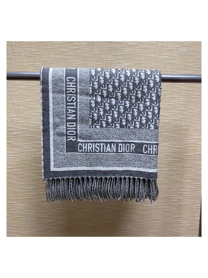 Dior Gray Oblique Wool and Angora Reversible Blanket 01CDO