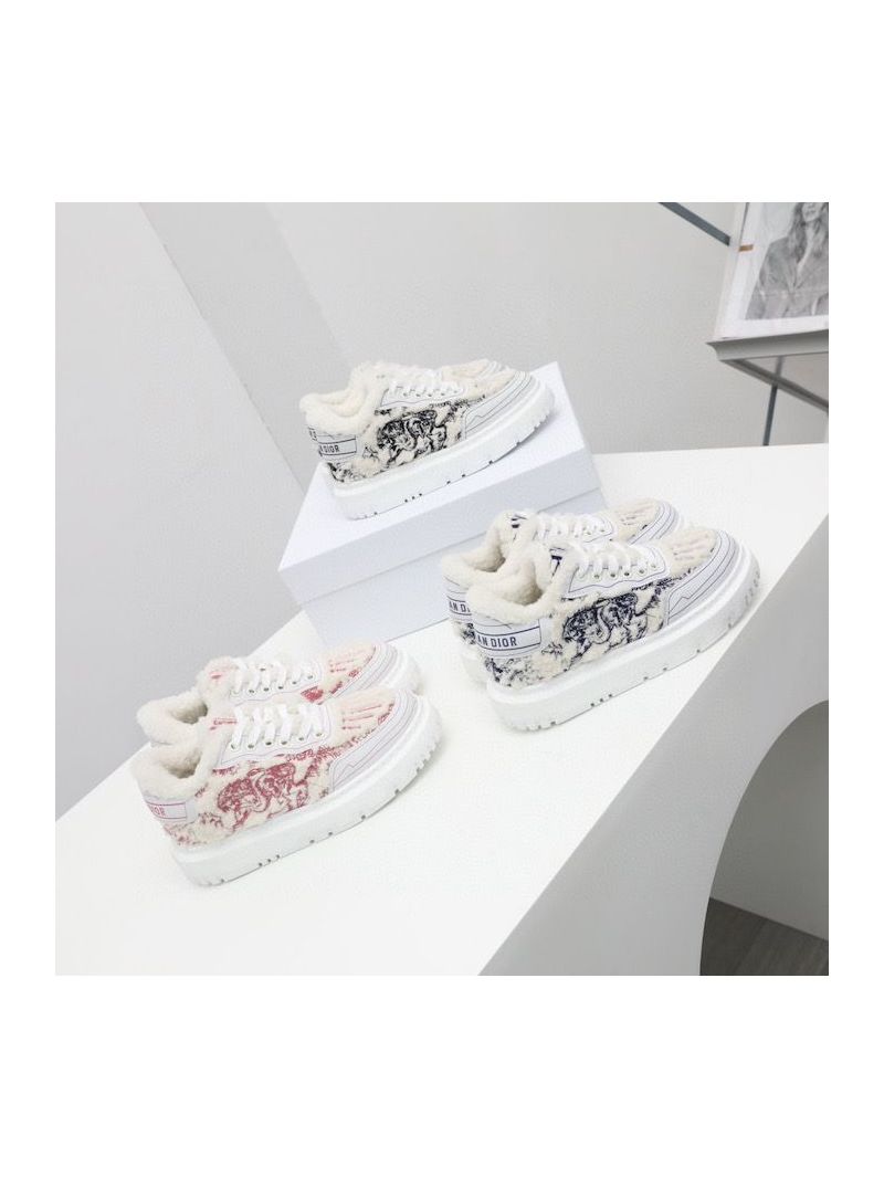 Dior Addict Sneaker Black Toile de Jouy Embroidered Natural Shearling KCK319T
