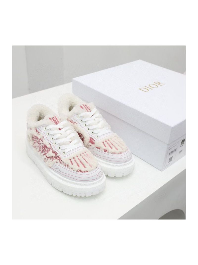 Dior Addict Sneaker Rose Des Vents Toile de Jouy Embroidered Natural Shearling KCK319T