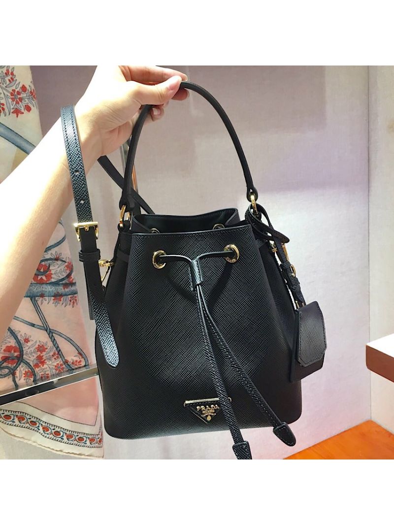 Prada Saffiano Leather Bucket Bag 1BE032 Black