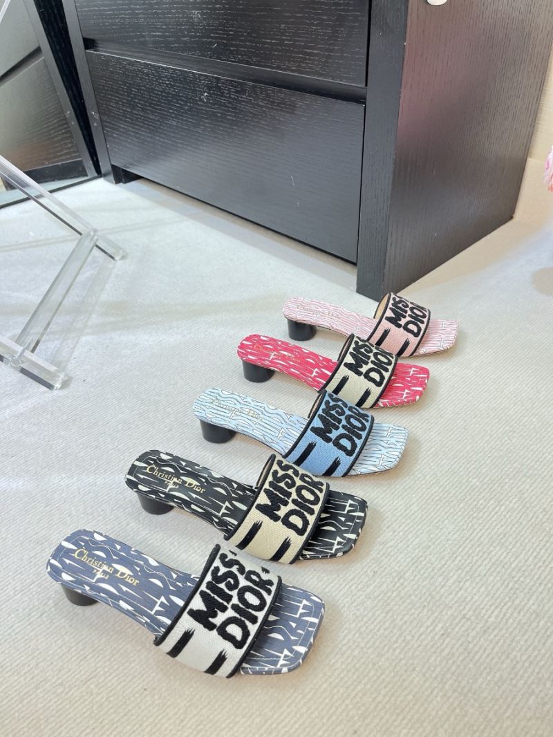 Miss Dior Dway Heeled Slide Embroidered Cotton and Allover Motif KCO112EZD