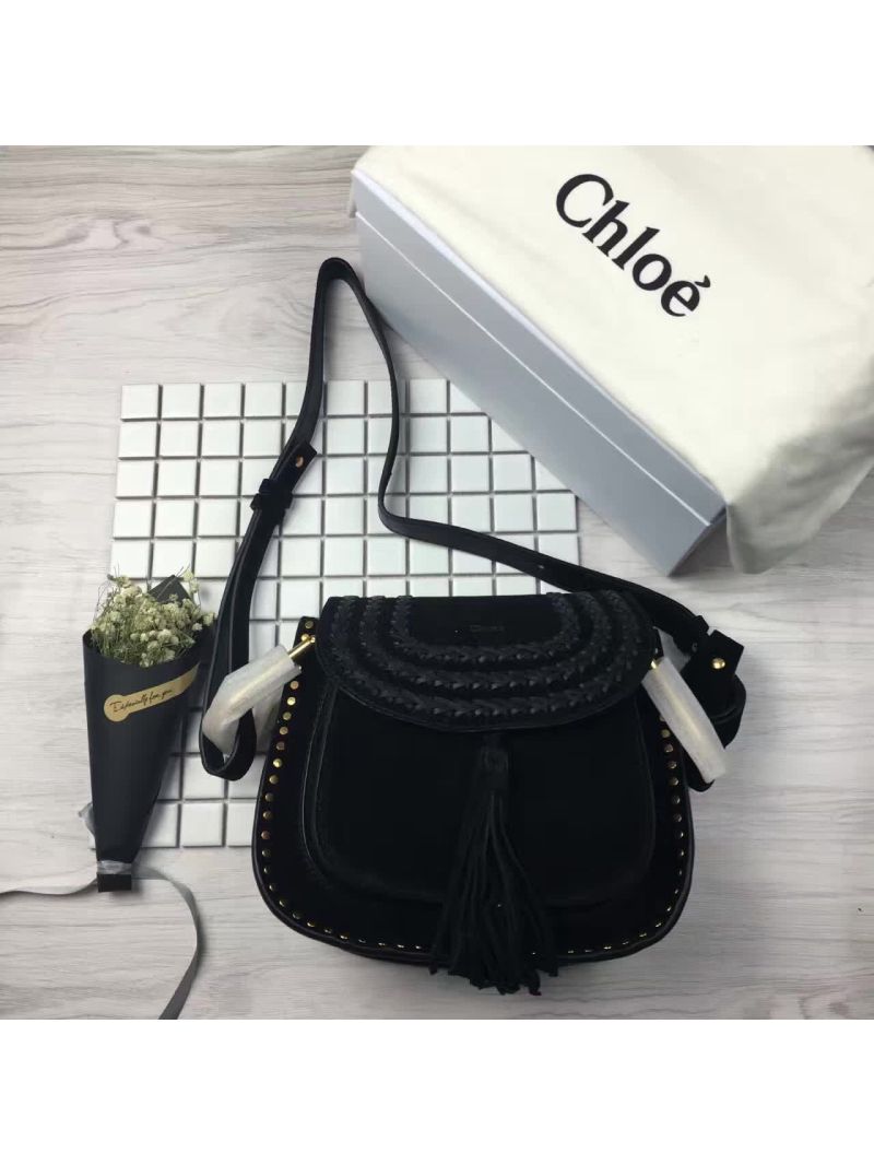 Chloe Hudson Shoulder Bag in Suede Calfskin Black