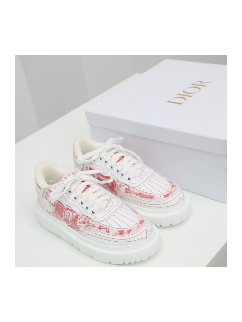 Dior Addict Sneaker Red Toile de Jouy Technical Fabric KCK308T