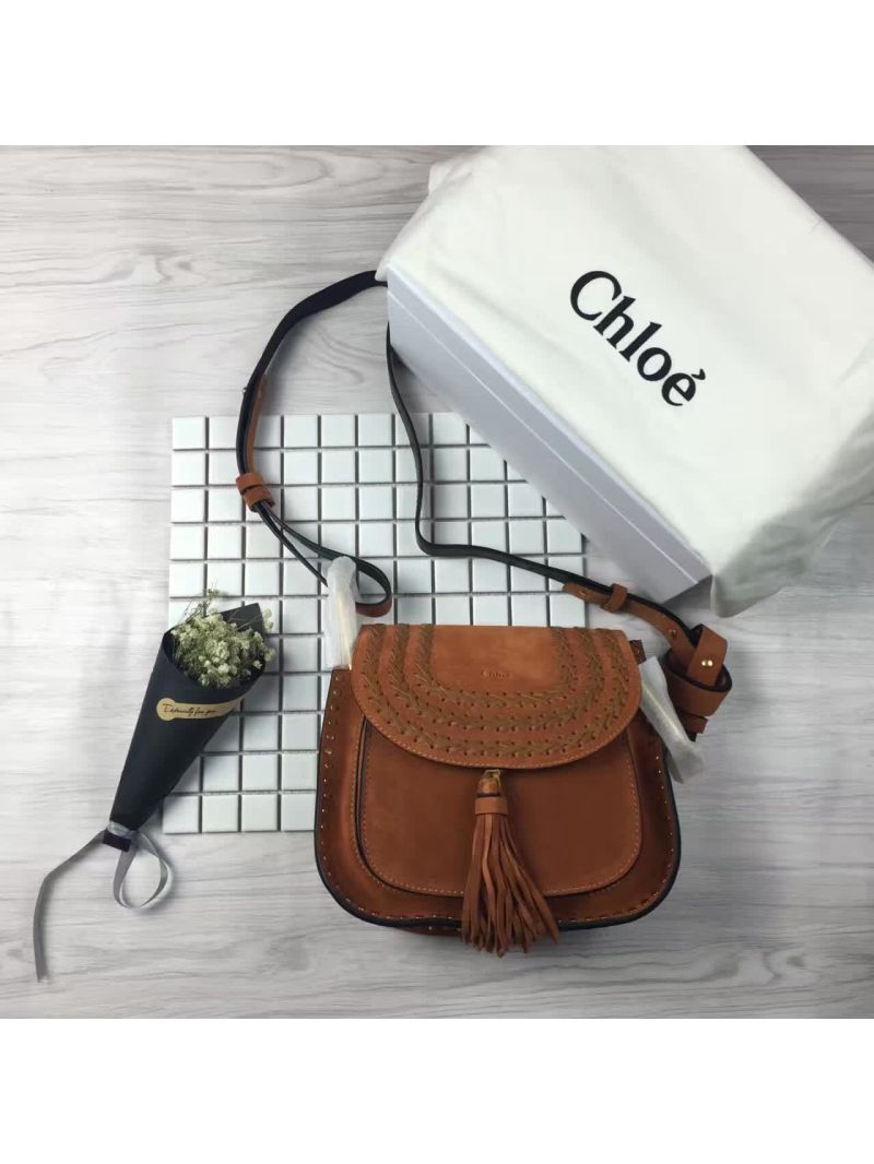 Chloe Hudson Shoulder Bag in Suede Calfskin Caramel
