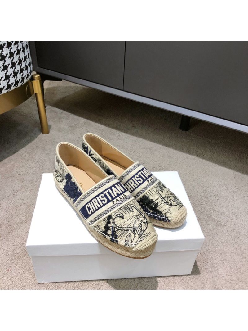 Dior Granville Espadrille Blue Ecru Embroidered