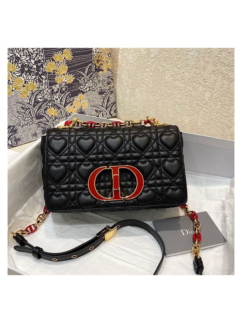 Dior Small Dioramour Caro Bag Black Cannage Calfskin with Heart Motif M9241 (LIMITED)