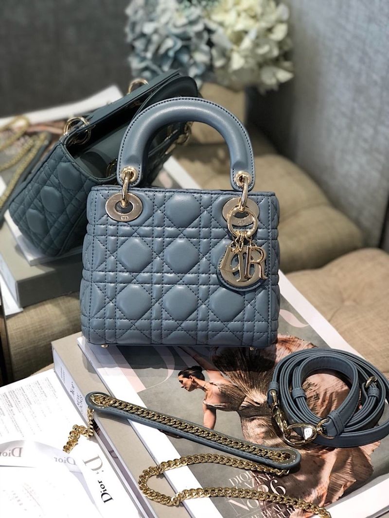 Christian Dior Lady Dior Quilted in Lambskin Leather Bag Ash Blue