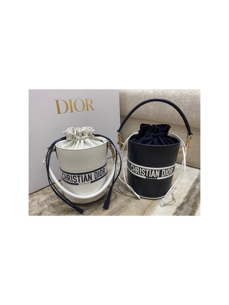 Small Dior Vibe Bucket Bag M8703 White and Blue Smooth Calfskin