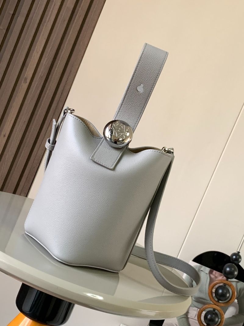 Loewe Mini Pebble Bucket Bag In soft grained calfskin 973543 Pearl Grey