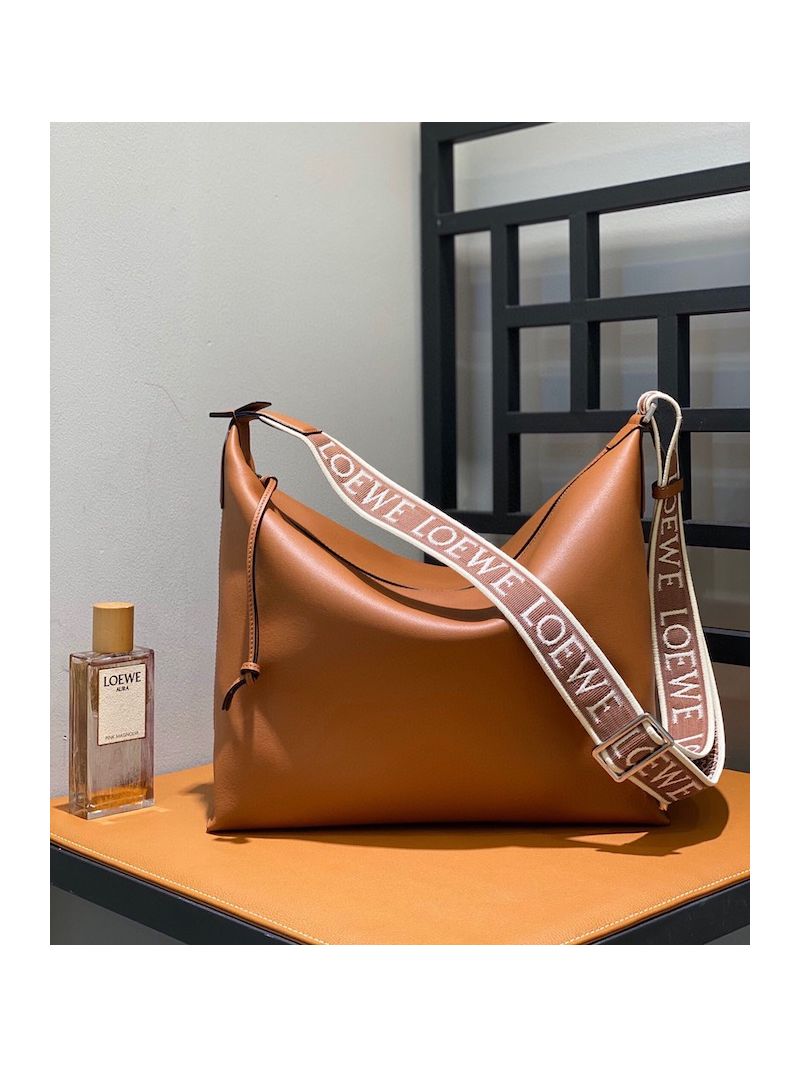 Loewe Cubi Crossbody bag in supple smooth calfskin and jacquard B906K Tan